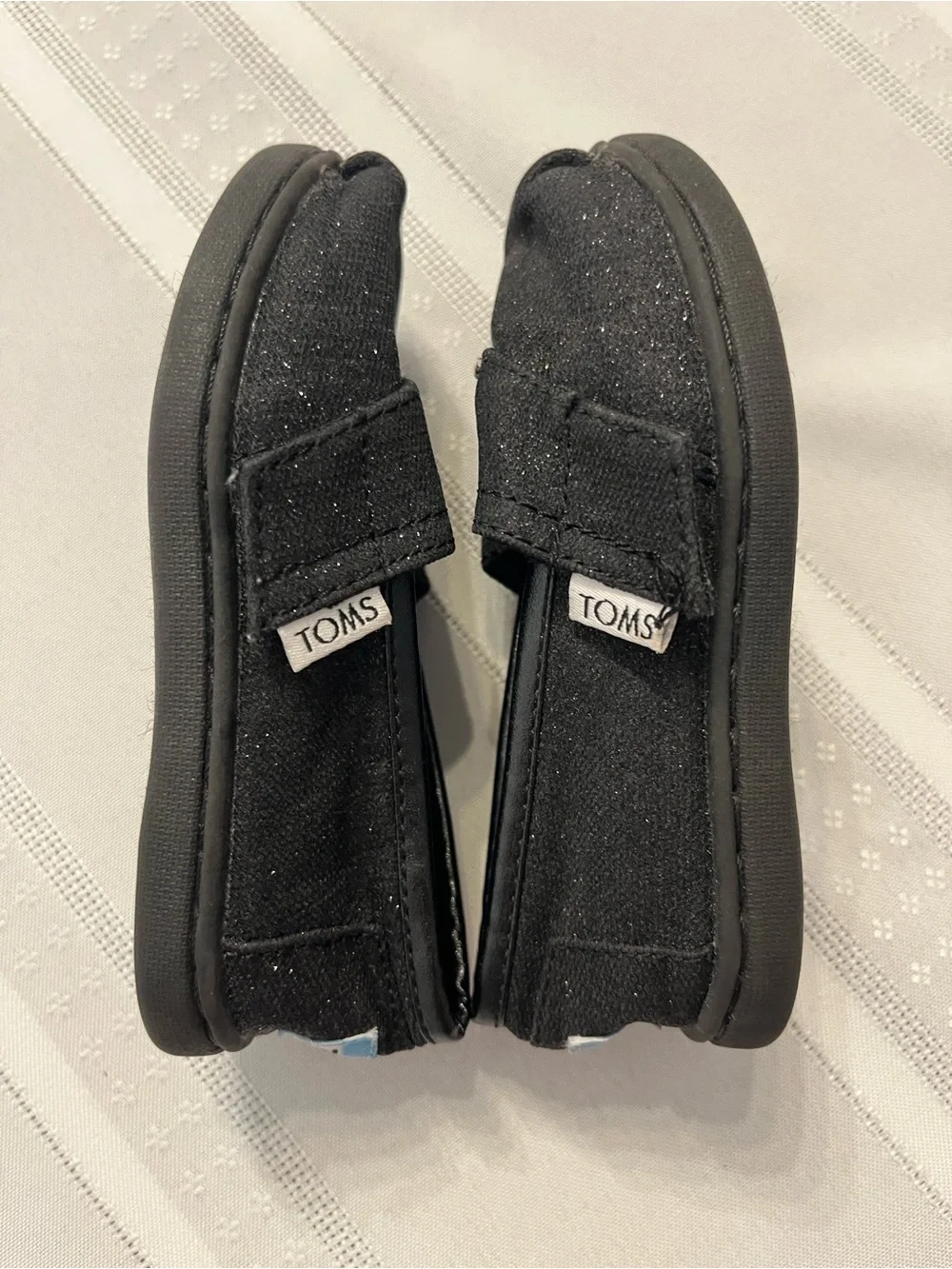 Toms Kids Black Glitter Slip-On Moccasins